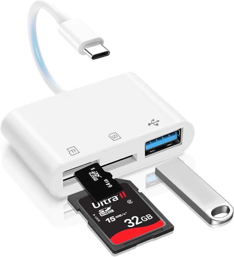 MTIQHS قارئ بطاقة SD USB C لجهاز iPhone، محول 3 في 1 مع فتحتين وموصل كاميرا USB، محول كاميرا رقمية لجهاز iPhone 15/16/17، iPad، Mac، MacBook Pro/Air، Android، لابتوب - Image 1